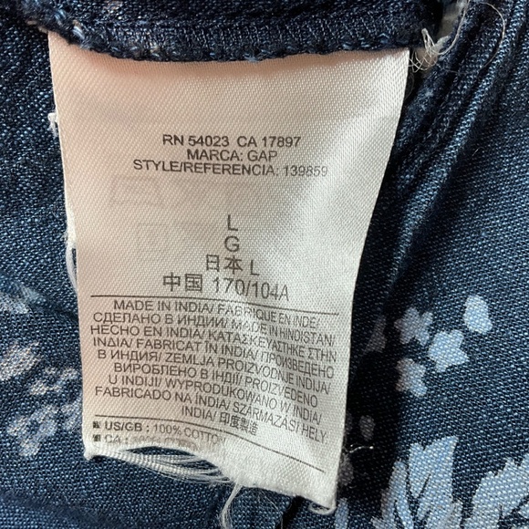 GAP 100% Cotton Floral Chambray Button Front Shirt Dress 3/4 Sleeves Pockets L - Picture 10 of 12